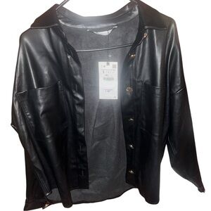 NWT Zara Women’s Black Collared Faux Leather Jacket with Pockets SIZE SMALL